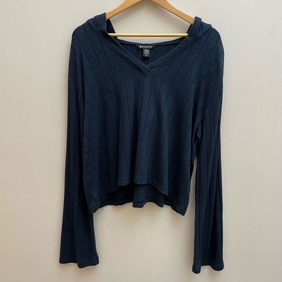 Athleta Womens Size L Harmony Pose Hoodie Sweatshirt Heather Blue Ribbed - Picture 1 of 11